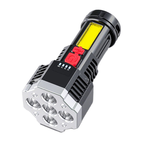 5-LED Flashlight | USB rechargeable, bright, with power display and COB side floodlights