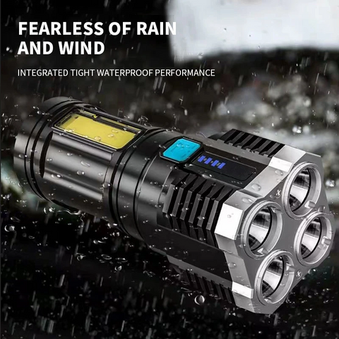5-LED Flashlight | USB rechargeable, bright, with power display and COB side floodlights